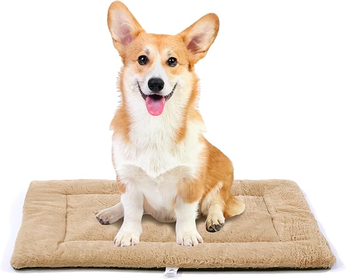 Dog Beds Crate Pad for Medium Dogs, Cat Bed Washable Dog Crate Pad Dog Bed Mat Washable Dog Beds Anti-Slip & Anti-Scratch Pet Sleeping Mat (Khaki, M)