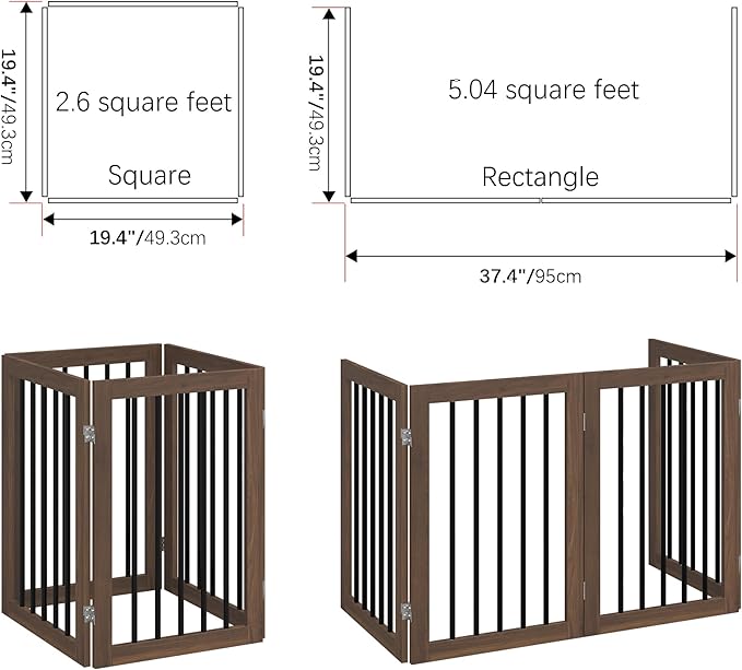 Folding Pet Gate 72" Wide, 30" Tall No-Assembly Wooden Dog Gate, Freestanding Pet Gate, Pet Puppy Safety Fence - Brown