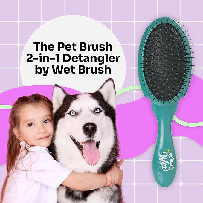 Wet Brush Ultimate Grooming Pet Brush, 2-in-1 Dual Sided Detangling Pet Brush - Ultra Soft IntelliFlex Bristles Removes Loose Hair & Dirt - Pet Grooming Detangler Brush for Dogs, Cats, Rabbits - Teal