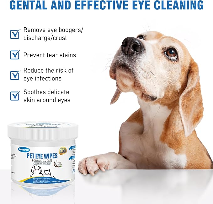 Dog Eye Wipes, Tear Stain Remover for Dogs, Big & Thick Cat Eye Wipes for Dogs, Mild Ingredient,Texturized & Presoaked Pet Eye Cleaner Pad for Discharge Crust Booger,100 Ct, Coconut Scent