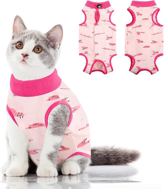 SUNFURA Cat Recovery Suit, Kitten Surgical Full Bodysuit for Abdominal Wound Protector Anti Licking After Surgery, Professional Bandages Cone E-Collar Alternative for Small Male & Female Pets