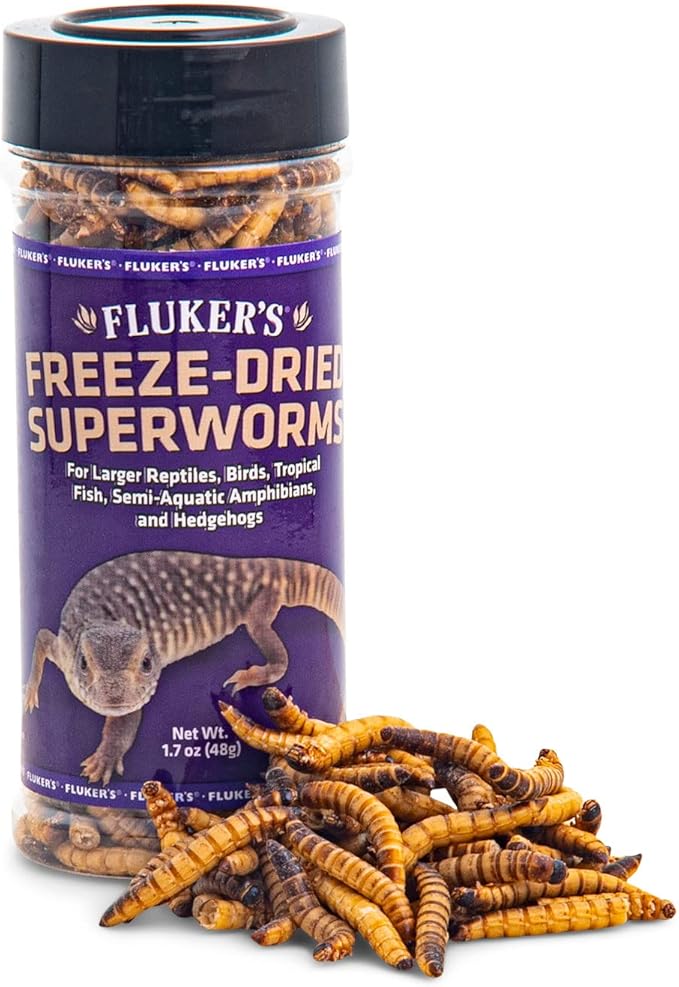 Fluker's Freeze Dried Superworms, for Reptiles, Ideal for Lizards, Reptiles, Birds, Fish, Hedgehogs, 1.7 oz