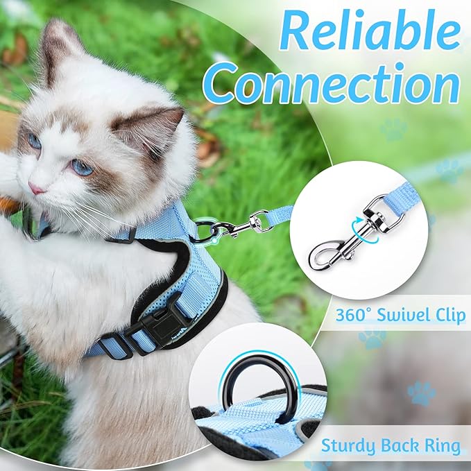 rabbitgoo Cat Harness and Leash for Walking, Escape Proof Soft Adjustable Vest Harnesses for Cats, Easy Control Breathable Reflective Strips Jacket, Light Blue, XS