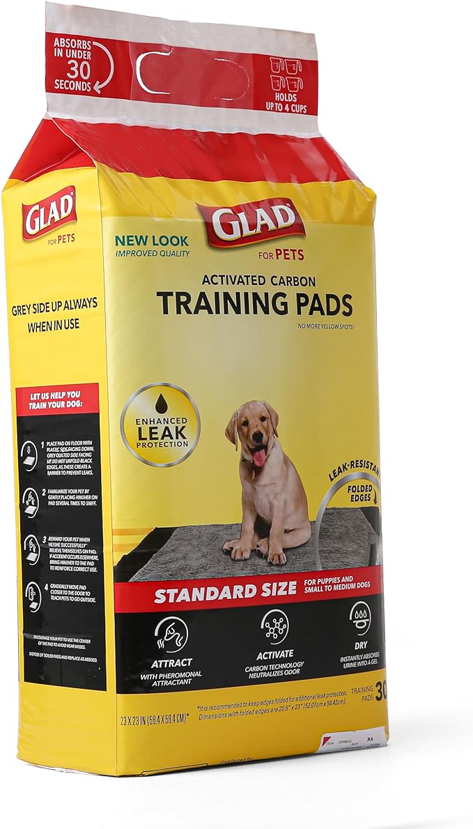 Glad for Pets Black Charcoal Puppy Pads, All-in-One | Puppy Potty Training Pads That ABSORB & NEUTRALIZE Urine Instantly | New & Improved Quality Puppy Pee Pads, 30 count - 6 Pack