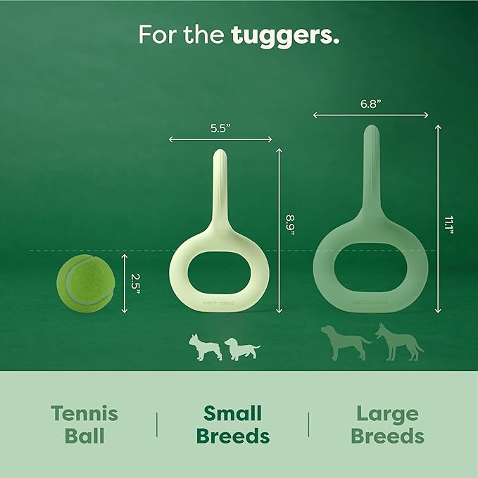 Earth Rated Tug of War Dog Toy, Interactive Pull Toy for Adult and Puppy Dogs, Ergonomic Grip, Natural Rubber, Small, Green