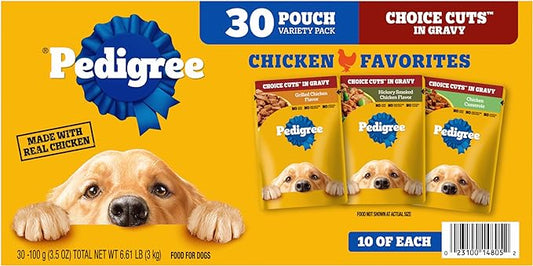 Pedigree Choice Cuts in Gravy Adult Soft Wet Dog Food Variety Pack, 3.5 oz Pouches, 30 Count