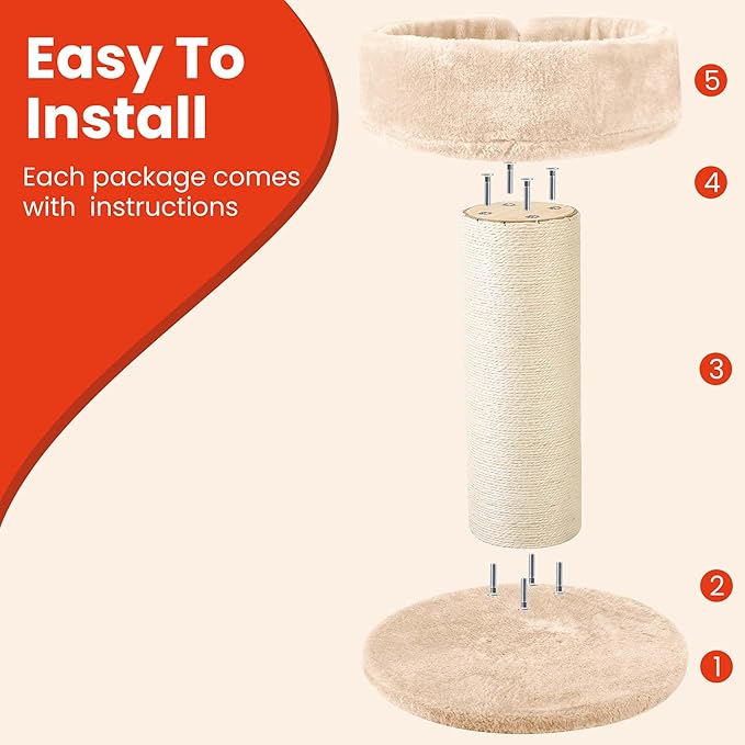 Cat Scratching Post for Large Cats, Tall Cat Scratcher for Indoor Cats with Super Thick Nature Sisal Scratching Post [Dia=6''], Removable Fluffy Cat Bed for Kitten & Adult Cats, Beige