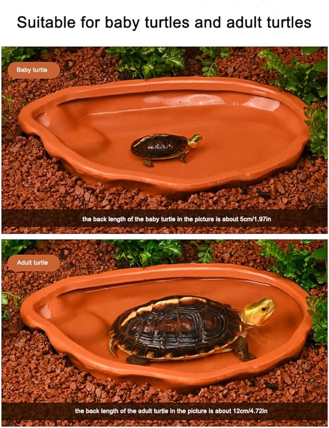 Flushbay Extra Large Reptile Bathing Pool Tortoise Bathing Pool Reptile Feeding Dish Water Bath Bowl Aquarium Ornament for Gecko, Snake, Turtle, Bearded Dragon, Lizard Bath (Red Pottery)