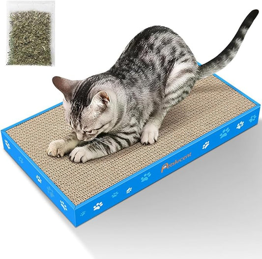 Petslucent Cat Scratching Board, Corrugate Cat Scratcher for Indoor Cats with Box, Cat Scratch Pad with Catnip, Cardboard Cat Scratcher Double-Sided Usability (1PCS)