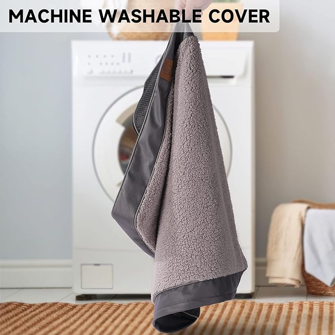 Washable Large Dog Bed Covers Soft Plush Replacement, Waterproof Dog Bed Liner, Pet Bed Cover with Zipper 36x27x3 Inches, Grey, Cover Only