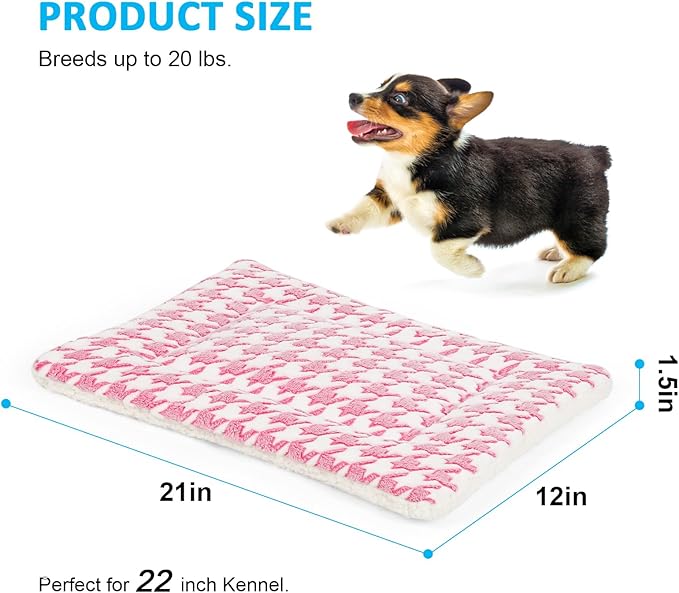 Dog Bed Mat, Reversible Crate Pad for Medium Small Dogs, Machine Washable, Portable and Soft Pet Bed Pad/Mat for 22-inch Kennel-Pink