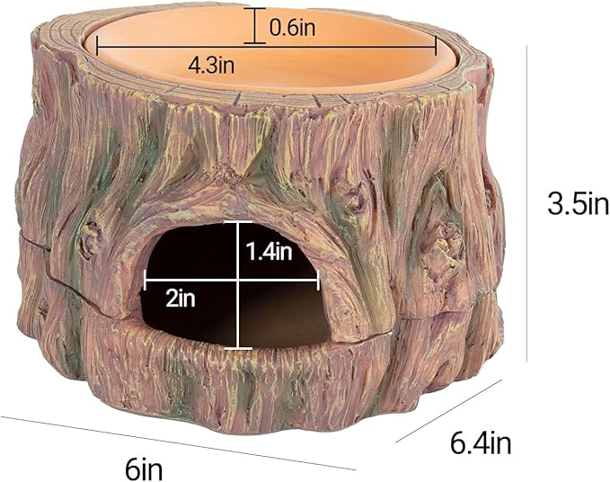 3 in 1 Reptile Hide Cave with Detachable Base & Humidity Dish, Essential Tank Terrarium Decor Humid Hideout Accessories for Small Reptiles Crested Gecko, Leopard Gecko, Lizard, Snake, Crabs