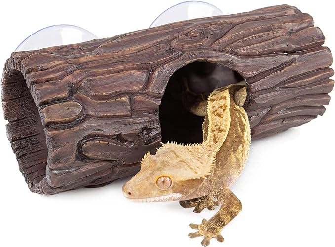 REPTIZOO Reptile Hide Cave Resin Hollow Tree Trunk Hideout Hermit Crab Climbing Toys Reptile Shelter Sleeping Cave for Arboreal Reptiles, Hermit Crabs, Leopard Gecko, Lizard Terrarium Decor