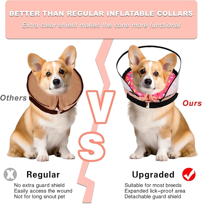 Dog Cone,Dog Surgery Collar,Dog Cones for Small Medium Large Dogs,Inflatable Cone for Dogs, Pink Doughnut Dog Cone Collar, Does not Impede Vision Dog Recovery Collar