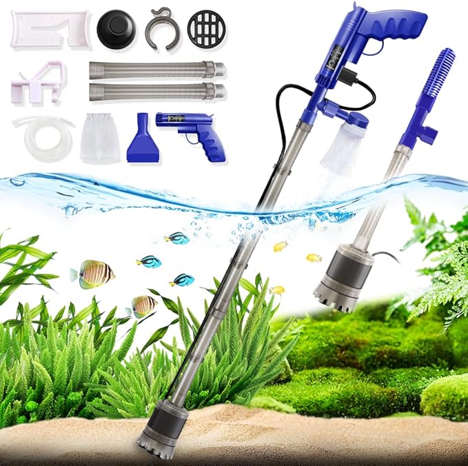 Electric Aquarium Gravel Cleaner for Fish Tank Cleaning Tools, 6in1 Automatic Gravel Vacuum for Aquarium, Portable Air Pump, Algae Scraper, Sand Washing, Water Change, Filter, Circulation 5V/4W