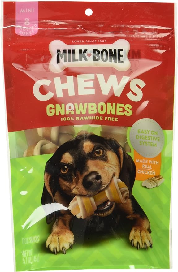 Milk-Bone GnawBones Rawhide Free Dog Chews with Real Chicken, 8 Long-Lasting Mini Dog Treats (Pack of 4)