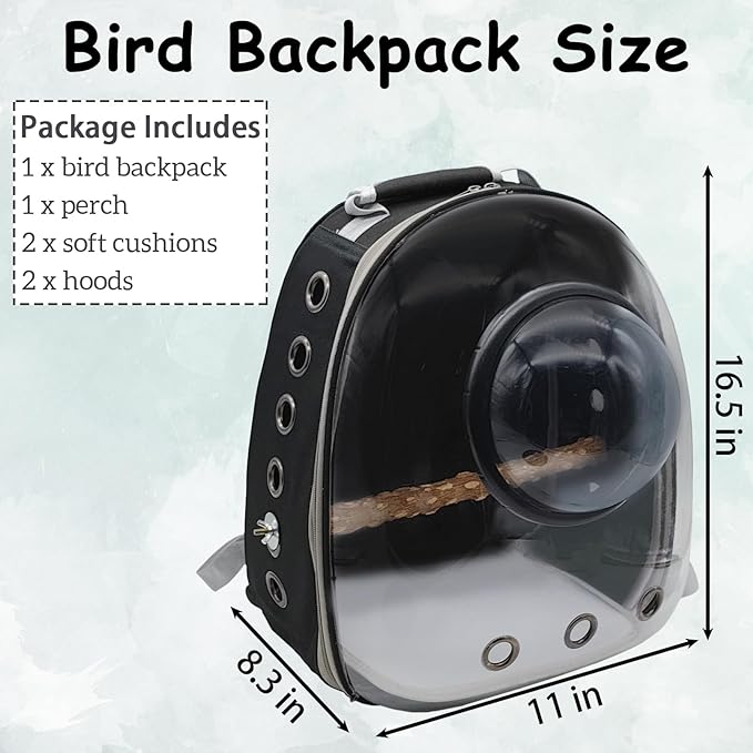 kathson Bird Carrier Backpack with Mat, Portable Bird Travel Carrier with Perch, Lightweight Breathable Transparent Outdoor Bird Cage Backpack Kit for Parrot, Parakeet, Cockatiel, Small Birds