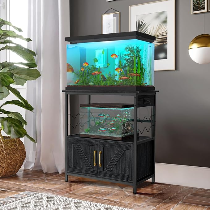 Snughome Aquarium Stand, Fish Tank Stand with Cabinet for Fish Tank Accessories Storage, Metal Fish Tank Stand 29.92" x 16.53" x 32.87", Black