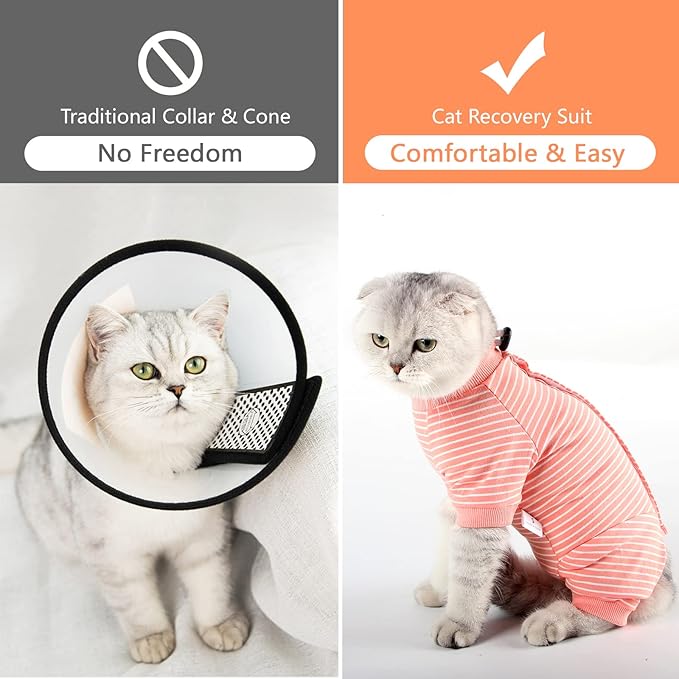 Cat Surgical Recovery Suit Professional for Male Female Dog Abdominal Wounds Cone E-Collar Alternative, Anti-Licking Or Skin Diseases Pet Surgical Recovery Pajama Suit, Soft Fabric Onesie for Cats