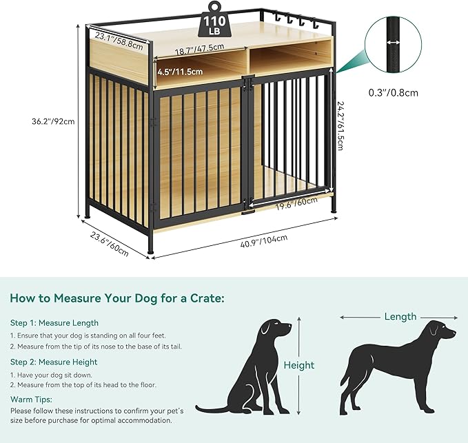 YITAHOME Dog Crate Furniture, 41" Heavy Duty Dog Kennel with 2 Drawers, Wooden Dog Crate End Table for Medium Small Medium Dogs, Walnut White