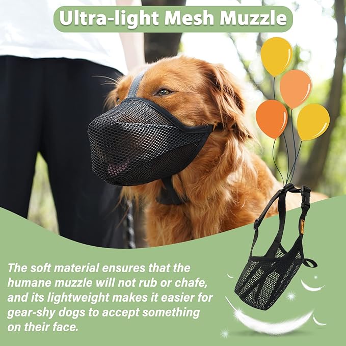 Mayerzon Dog Muzzle, Soft Mesh Muzzle for Small Medium Large Dogs, Adjustable Puppy Muzzles for Scavenging Biting Licking and Chewing, Allows Panting and Drinking