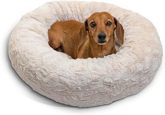 Best Friends by Sheri The Original Calming Donut Cat and Dog Bed in Lux Fur Oyster, Small 23"