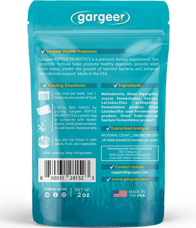 Reptile Probiotics. Improve Appetite, Digestion and Boost Immune System. Supplement 10-12 Pounds of Food with Our 2 Oz Bag. Enjoy!