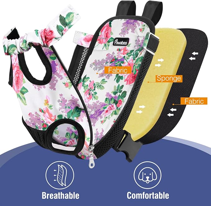 Pawaboo Pet Carrier Backpack, Adjustable Pet Front Cat Dog Carrier Backpack Travel Bag, Legs Out, Easy-Fit for Traveling Hiking Camping for Small Medium Dogs Cats Puppies, Small, Flowers