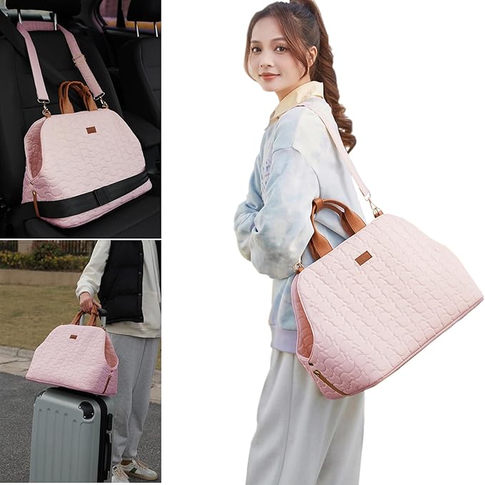 Puppy Carrier Bag Woman,Small Dog Purse Totes Large Cat Pups Kennel Car Seat,Breathable Mesh Soft Cushion,Traveling Pets Tote for Hiking Picnic Outdoor (Pink)