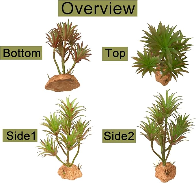 Reptile Artificial Plants Terrarium Decor, Fake Desert Plants Bearded Dragon Tank Decorations Accessories fit Crested Gecko Leopard Lizard Chameleon Ball Python Snake Frog - Tillandsia