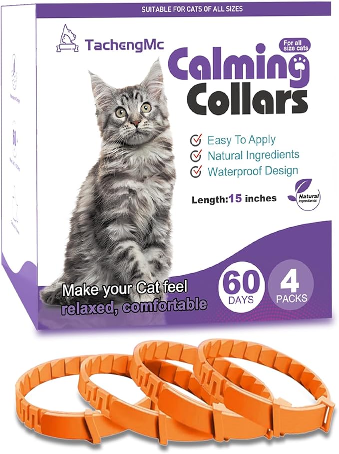 4 Pack Calming Collar for Cats, Cat Collars Efficient Relieve Reduce Anxiety Stress，Make Comfortable Relaxed，Pheromones Collar, Cat Calming Collar Kitten Supplies, Lasting 60 Days, Orange