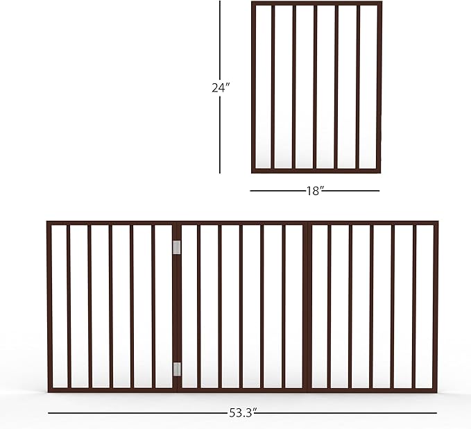 3-Panel Indoor Foldable Dog Fence for Stairs, Hallways, or Doorways - 54x24-Inch Wood Freestanding Dog Gates by PETMAKER (Brown)