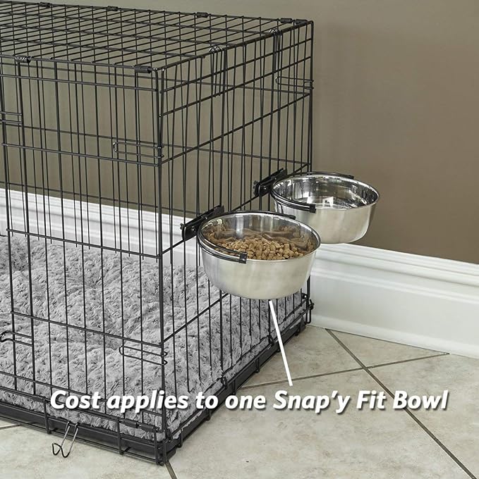 MidWest Homes for Pets Snap'y Fit Stainless Steel Food Bowl / Pet Bowl, 1 qt. for Dogs & Cats, Silver