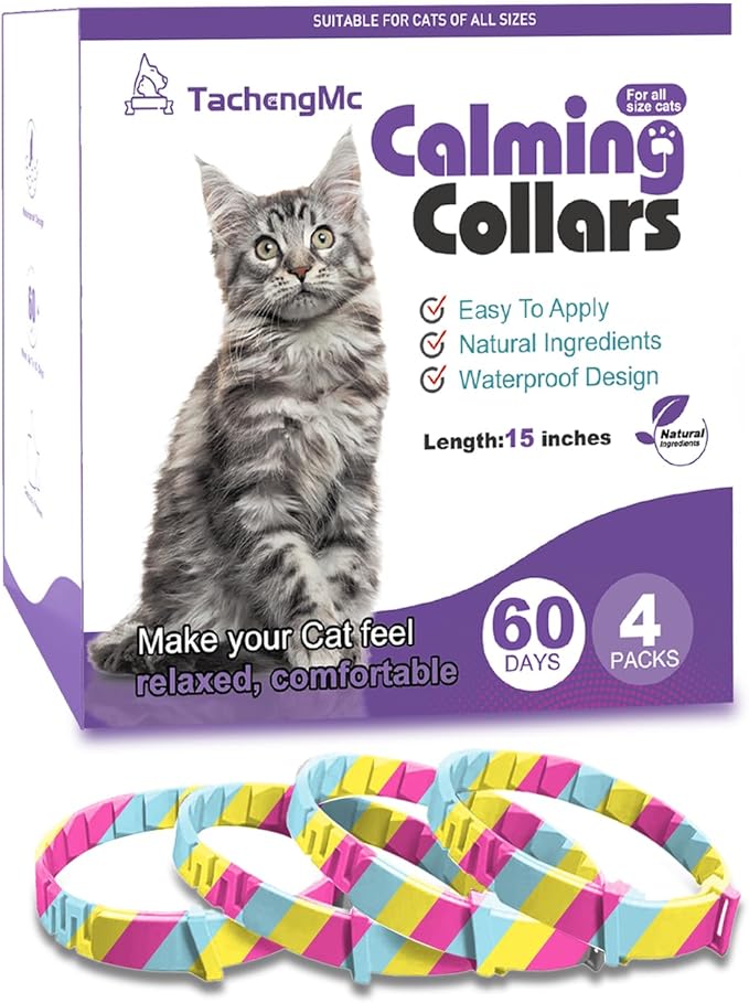 4 Pack Calming Collar for Cats, Cat Collars Efficient Relieve Reduce Anxiety Stress，Make Comfortable Relaxed，Pheromones Collar, Cat Calming Collar Kitten Supplies, Lasting 60 Days, Rainbow