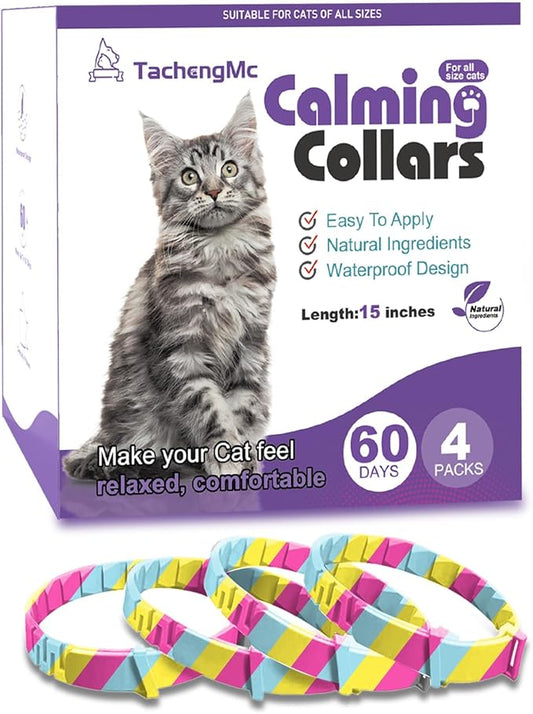 4 Pack Calming Collar for Cats, Cat Collars Efficient Relieve Reduce Anxiety Stress，Make Comfortable Relaxed，Pheromones Collar, Cat Calming Collar Kitten Supplies, Lasting 60 Days, Rainbow