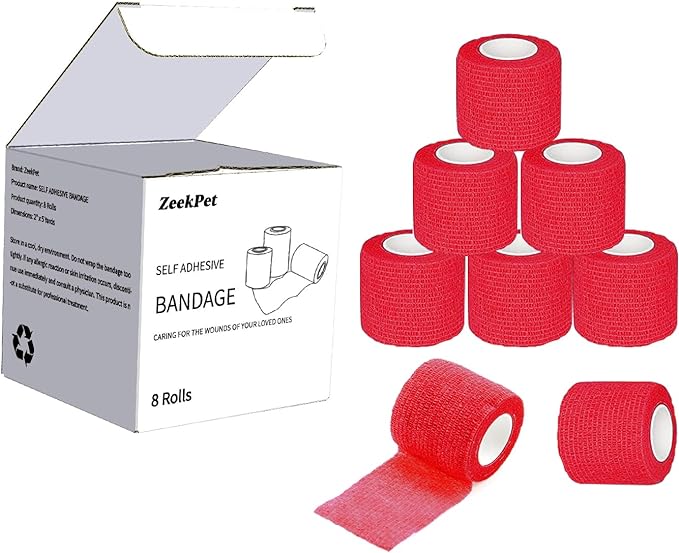 8 Rolls 2 Inches Cohesive Bandage Self Adhesive Wrap Elastic Self Adherent Vet Wrap Breathable Self Stick Tape for Wrist, Ankle, Sports, Tatoo Wrap (Red)