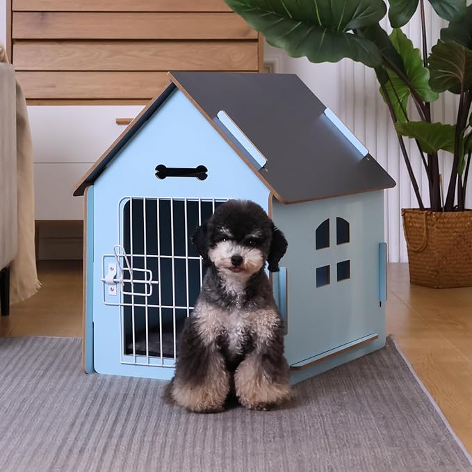 Dog House Indoor for Small Dogs or Cats, Cozy wooden design, Small indoor bed house, with Air Vents and Elevated Floor Warm Dog Cave