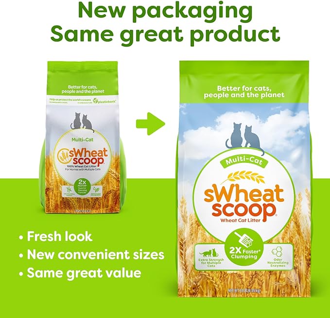 Natural Wheat Multi-Cat Litter, Superior Clumping with Odor Neutralizing Enzymes, 14 Pound Bag