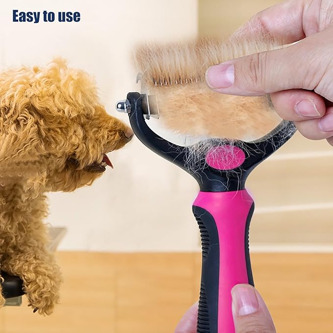 Pet Hair Removal Tool, Dematting and Deshedding Brush for Dogs and Cats, Double Sided Pet Grooming Brush Hair Shedding Comb (Red)