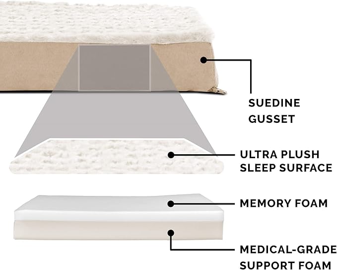 Furhaven Memory Foam Dog Bed for Large Dogs w/ Removable Washable Cover, For Dogs Up to 95 lbs - Ultra Plush Faux Fur & Suede Mattress - Cream, Jumbo/XL