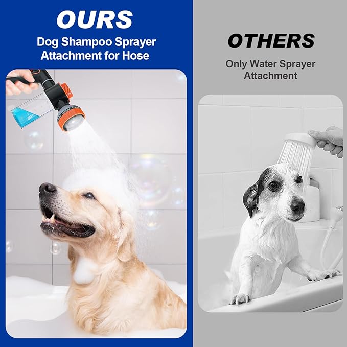 Dog Shower Attachment Sprayer Nozzles with 3/4” GHT Male x 1/2” NPT Male Connector for Garden Hose Dog Wash Sprayer with Soap Dispenser Hose Shampoo Nozzle Sprayer for Indoor Outdoor Pet Pup Dog Wash