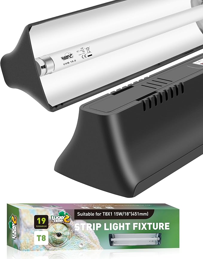 LUCKY HERP T8 Reptile Light Fixture Combo Kit 15W (New Upgrade), UVB Reptile Light Fixture with Desert UVB 10.0 18" Fluorescent Tube, UVA UVB Reptile Light for Lizard, Bearded Dragon, Tortoise