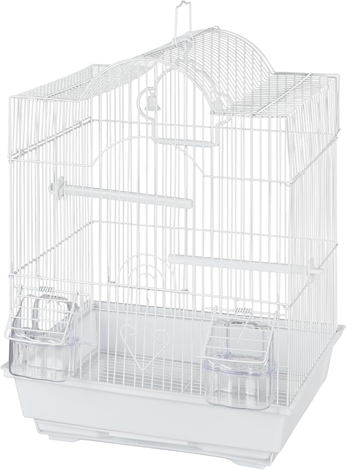 PENN-PLAX Small Bird Starter Kit with Birdcage and Accessories – Great for Parakeets, Lovebirds, Parrotlets, Finches, Canaries, and More – Arch Style Cage – White