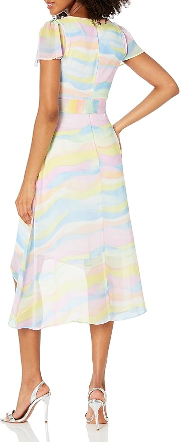 DKNY Women's Short Sleeve Asymmetrical Hem Faux Wrap Dress