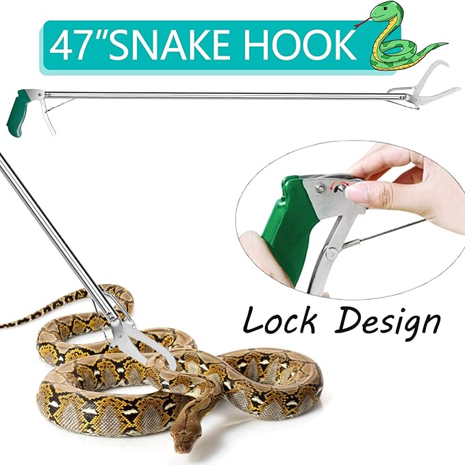 47" Lock Design Snake Tongs,Extra Heavy Duty Standard Reptile Grabber Rattle Snake Catcher Wide Jaw Handling Tool