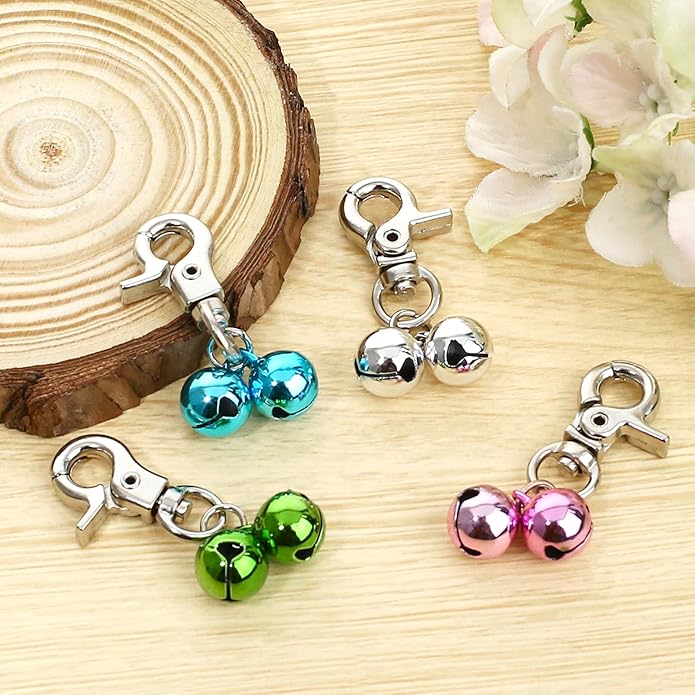 4 Packs Bells for Dog Collars, Cat Bell for Cat Collars, Stainless Steel Collar Charms, Pet Training Pendants, Small Bells with Snap Clips for Indoor Dog Cat Collar DIY Keychains Crafts,Silver