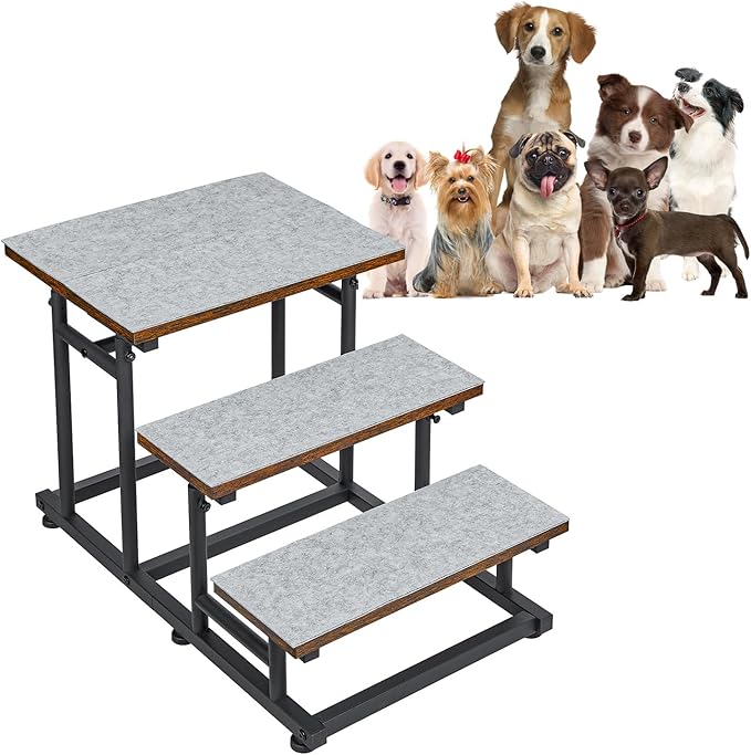 4 -Tier Adjustable Pet Dog Stairs for High Bed & Couch, Vintage Wood Dog Steps for medium & small dog,Deform 4 Step to 3 Step Dog Stair, Older Dogs,Height-Adjustable and Stable Pet Steps