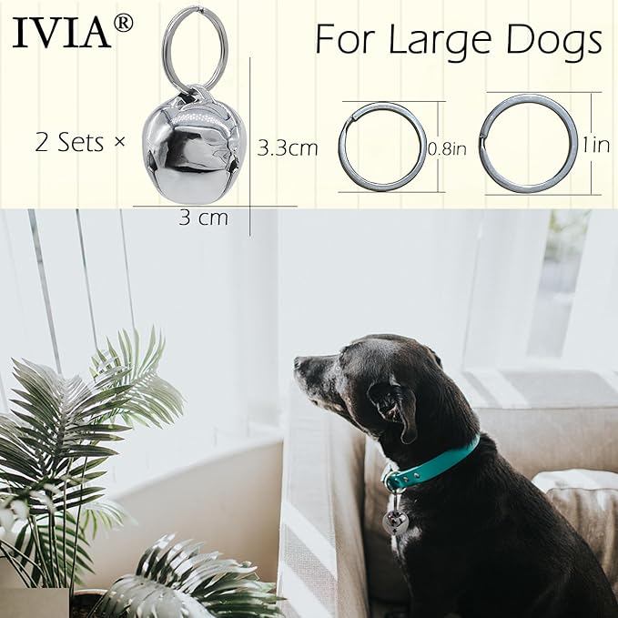 Large Dog Bells, Collar Loud Bells, Pet Tracker & Training, Handmade Metal(Silver)