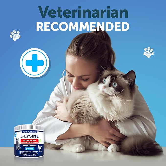 Lysine for Cats - L-Lysine Powder for Cats - Immune Support for Cats Sneezing and Runny Nose, Cat Cold, Eye Function, Respiratory Health - Allergy Relief - Lysine Supplement for Cats