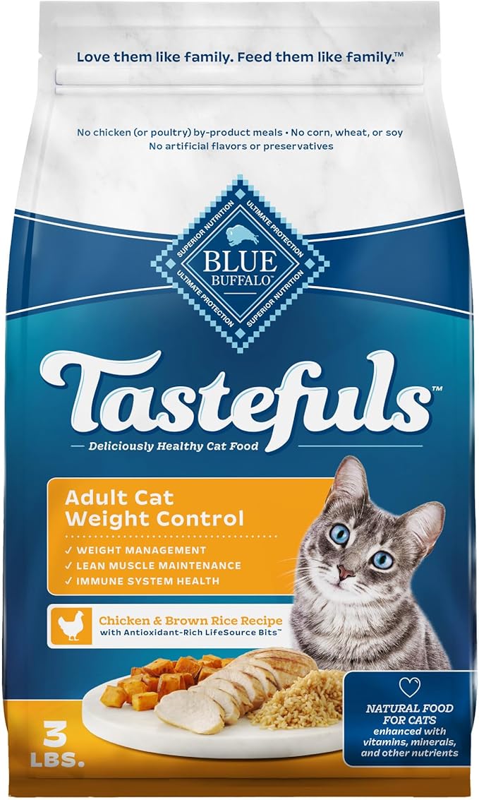 Blue Buffalo Tastefuls Adult Dry Cat Food for Weight Management, Made in the USA with Natural Ingredients, Chicken Recipe, 3-lb. Bag